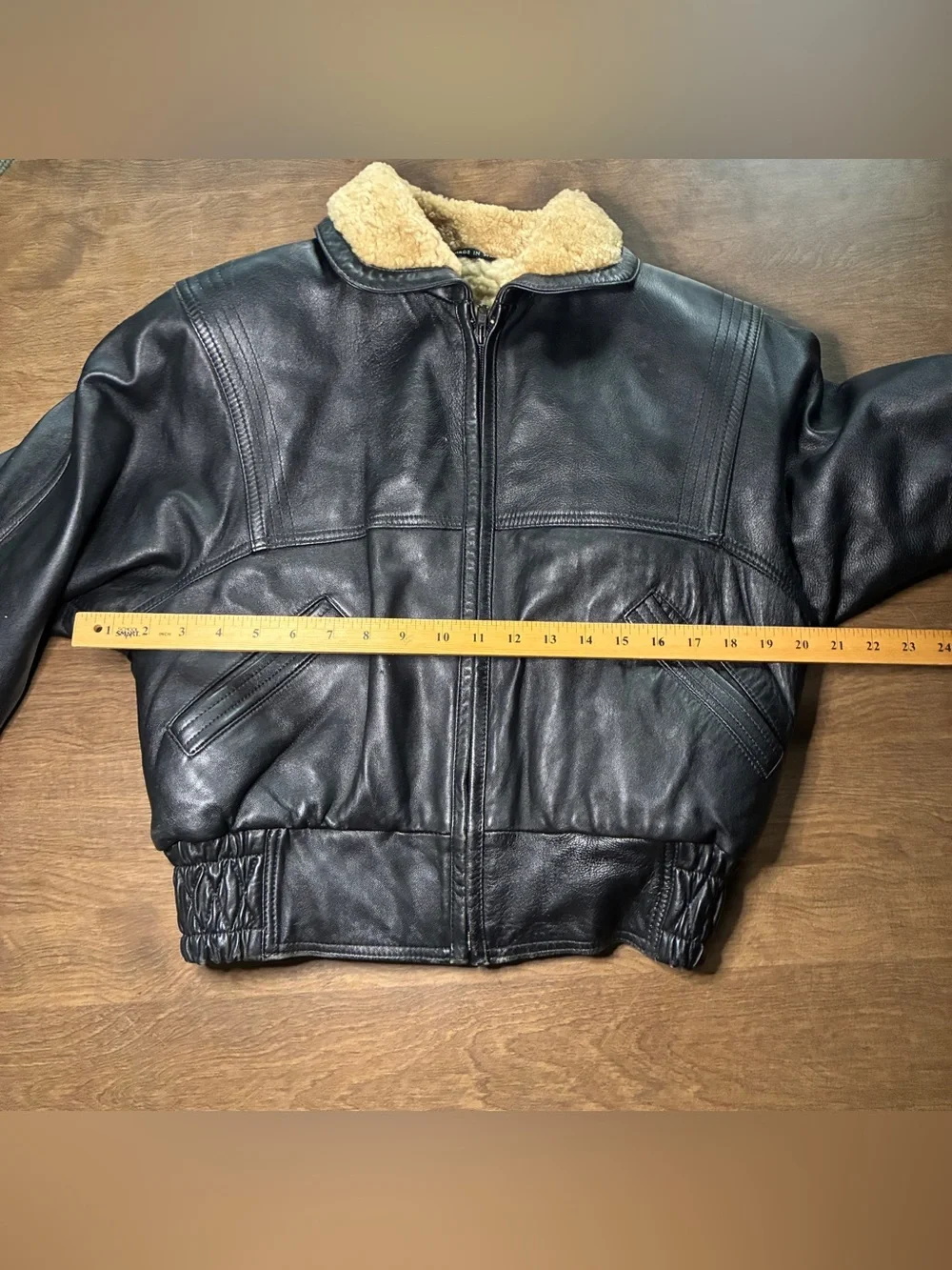 Vintage Gerome Made In Spain Leather Jacket Black Small Sherpa Lined